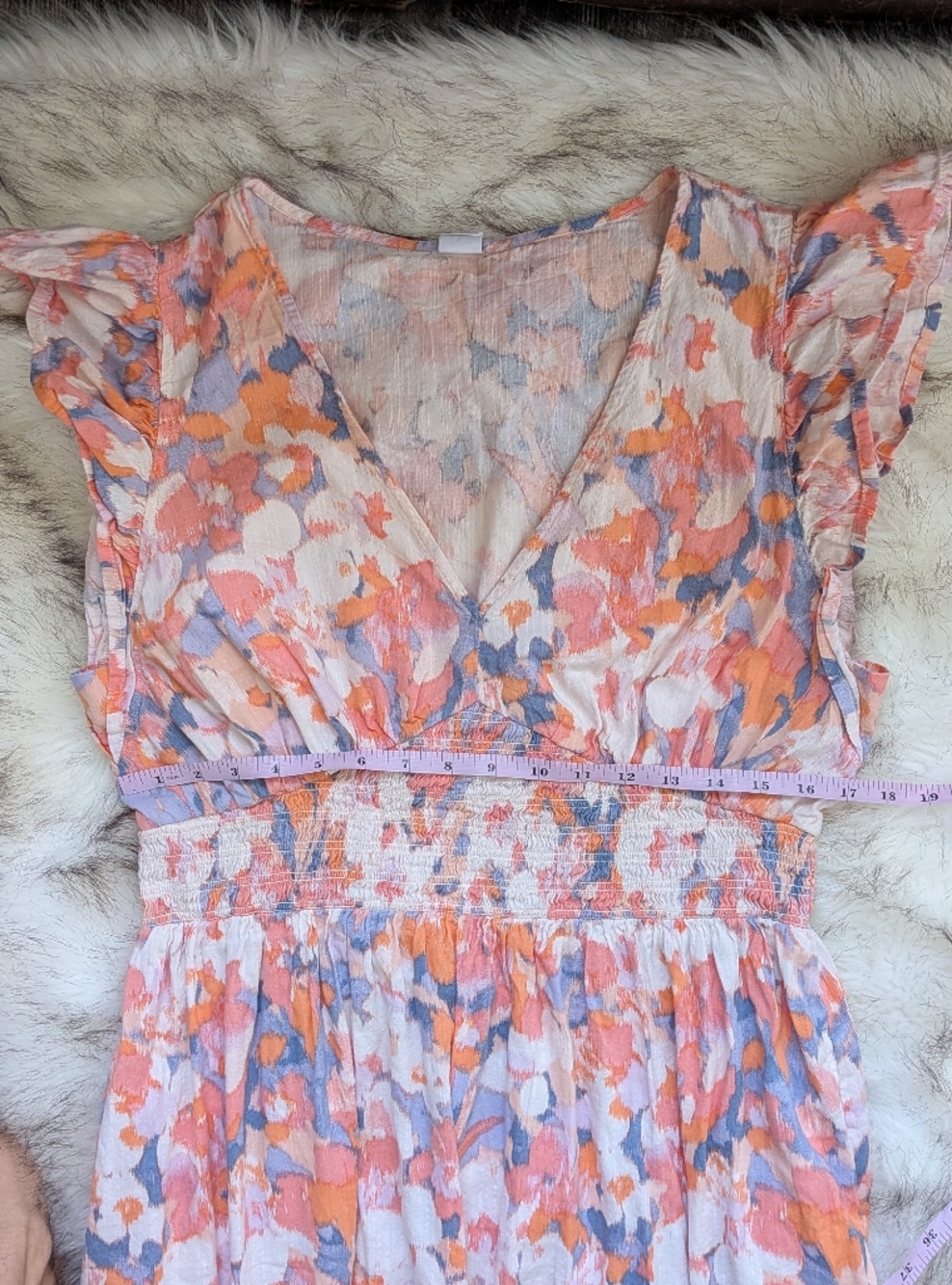 Floral Flutter-Sleeve Midi Dress in Peach Multi - Picture 6 of 9